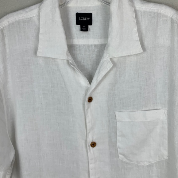 J. Crew Factory White Linen Blend Casual Camp Shirt - Picture 4 of 7